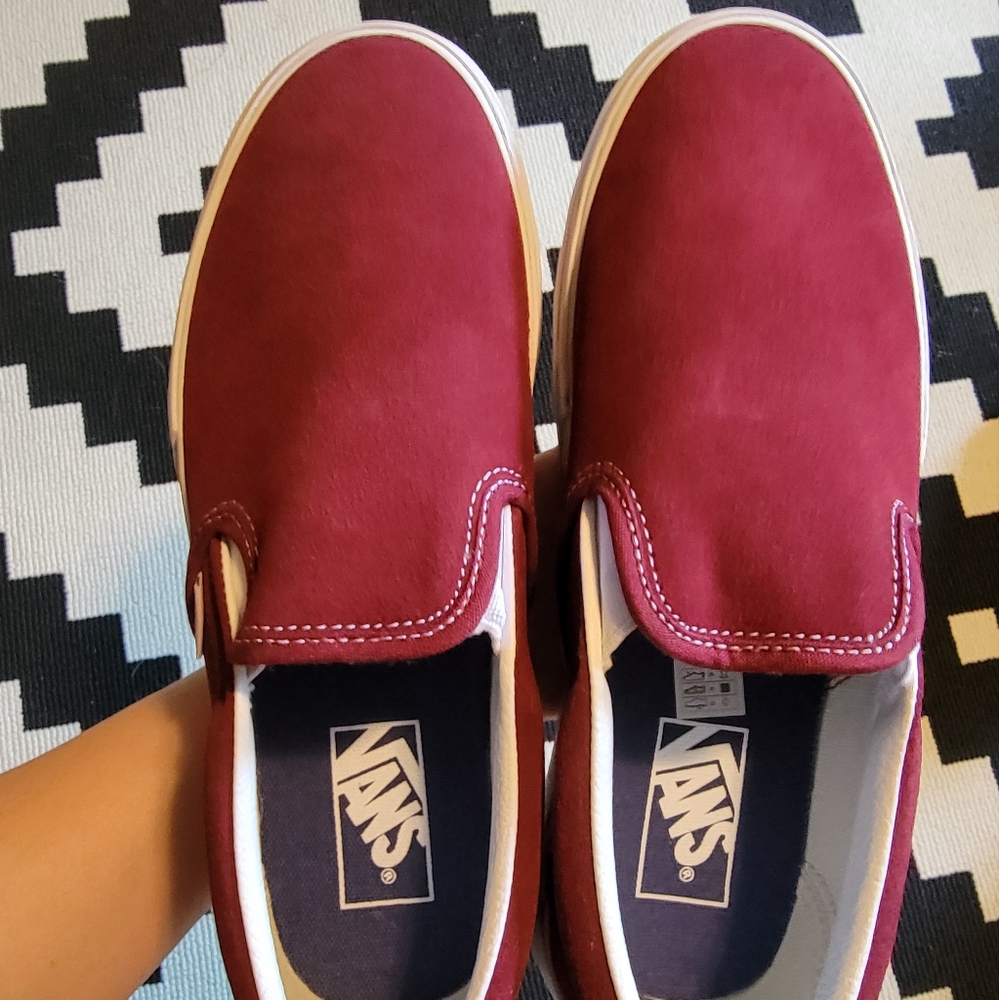 Vans slides, platform sole! Pomegranate suede size 9 womens Worn 1x!